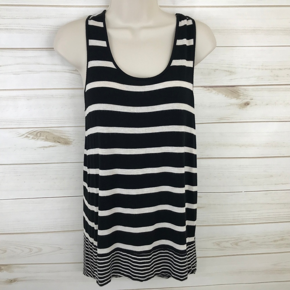 Olive & Oak Sleeveless Tank Black White Stripes S